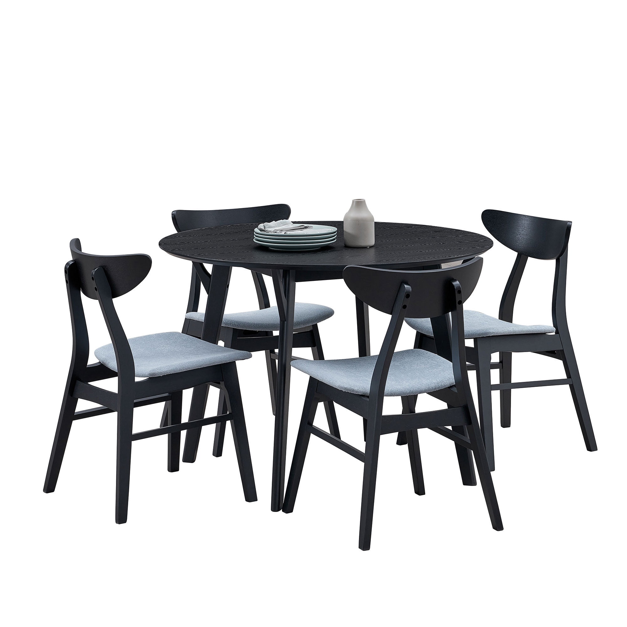 PORKISS 42" Round Dining Table for 4-6 People, Sturdy Farmhouse Wooden Kitchen Table, Coffee Table with Solid Wood Legs, Perfect for Dining Room, Kitchen, Living Room, Apartment, Black