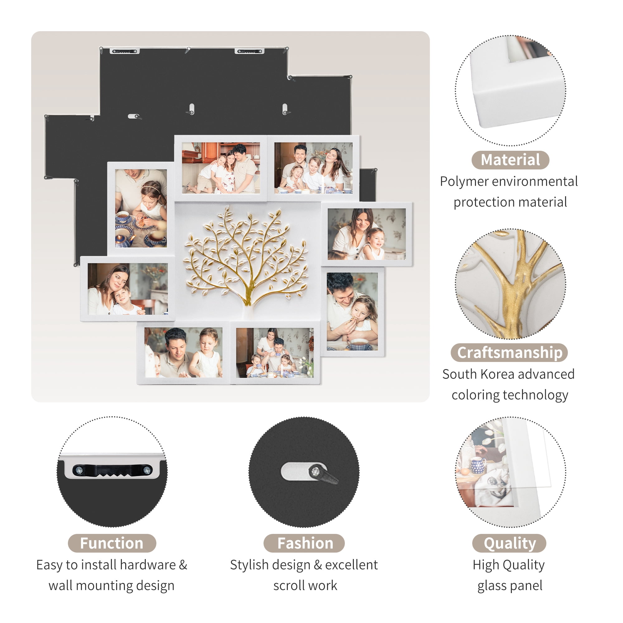 8-Opening White Collage Photo Frame - Multi-Decor Wall Display for Home, Family, and Friends