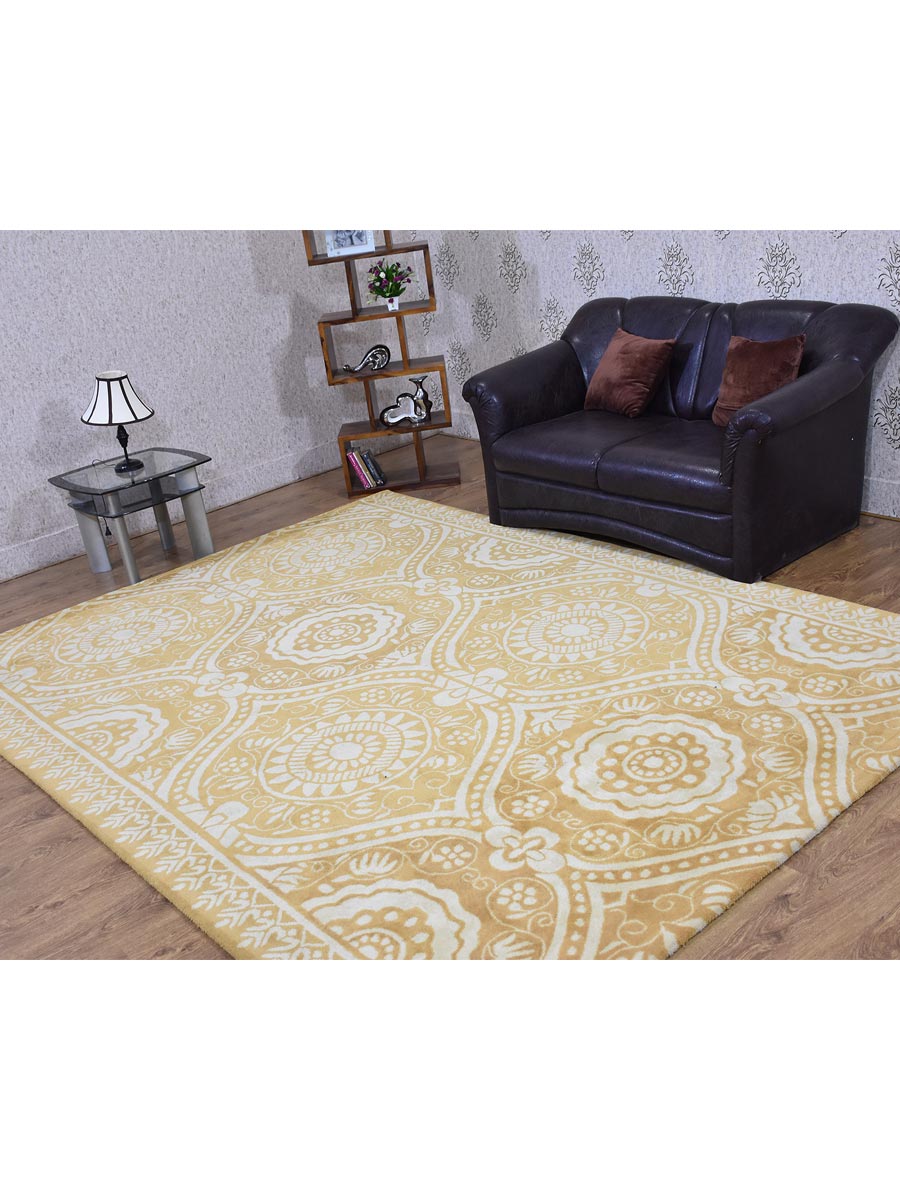 Rugsotic Carpets Hand Tufted Wool 5' x 7' 6'' Rectangle Area Rug Contemporary Gold White K03106