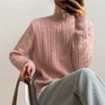 thumbnail image 4 of Sakmal Cable Knit Sweaters for Women 2025 Zip-Up Knit Pink Cotton Tops V Neck Long Sleeve Solid Loose Sweaters for Women, 4 of 7