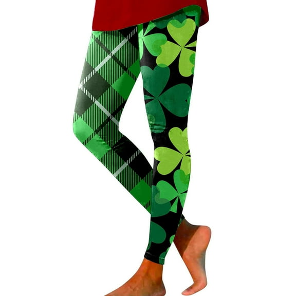 Fshinging Fshining Women's Plus Size Leggings Lucky Clover Pattern & Stretchable Compression for Fitness & Casual Wear