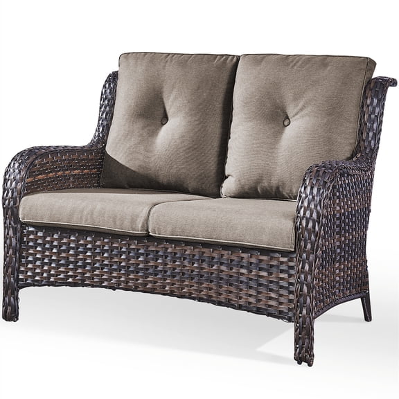 Bellefurn Outdoor Loveseat Patio Couch,Rattan Garden Sofa 2-Seat Outdoor Sofa Thicking Cushions Rattan Garden Furniture Sets for Outdoor,Balcony,Backyard,Poolside