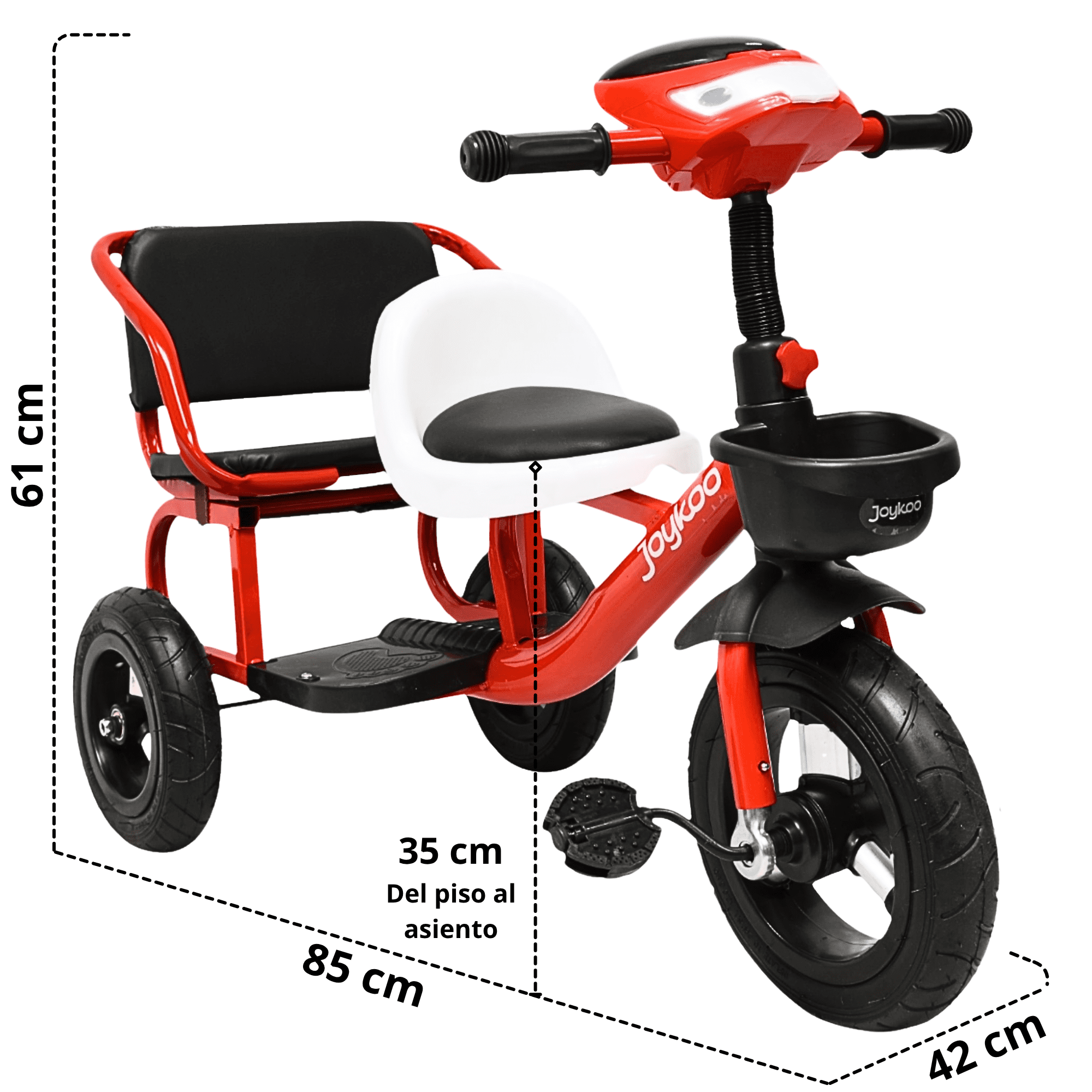 Triciclo para Niños Dos Asientos Torreta con Luz y Sonido Ruedas