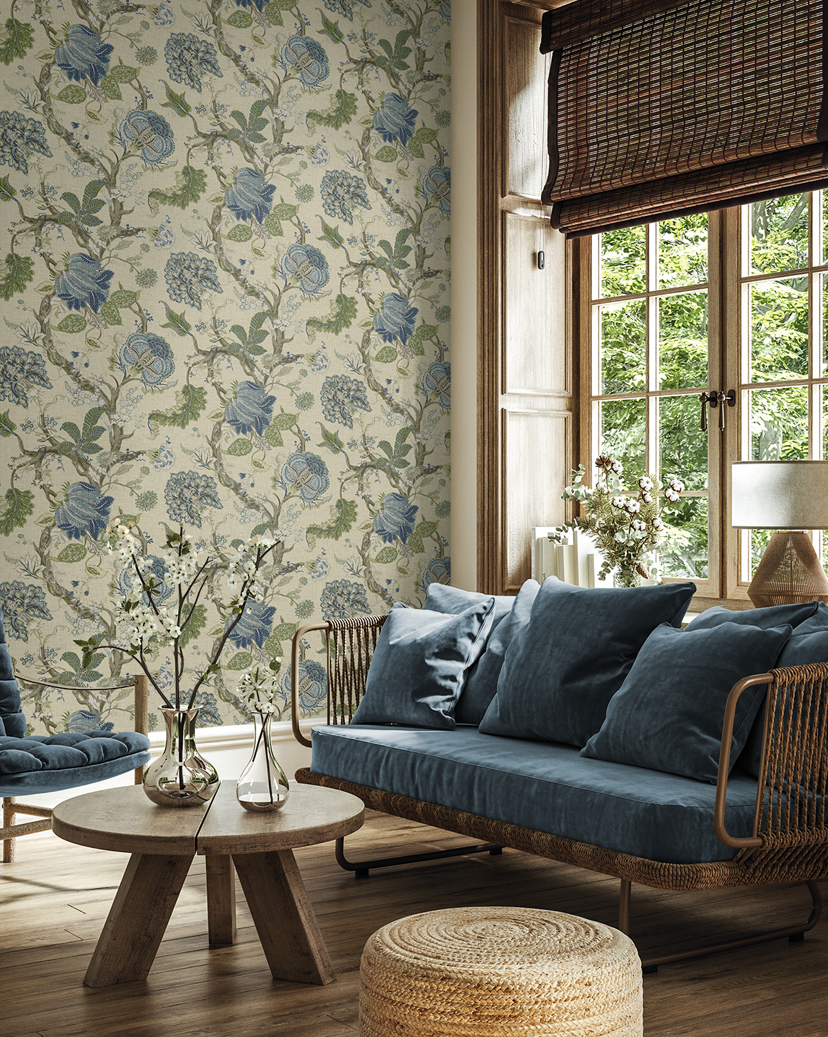 Harry & Grace Fern & Blueprint Jacobean Trail Premium Matte Non-Woven Peel and Stick Wallpaper - 20.5 in. W x 18 ft. L Roll