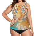 thumbnail image 4 of Women's Printed Tankini Top - High Elasticity Slim-Fit Swimsuit with Removable Straps & Cups, Perfect for Beach & Pool Parties，The Yellow Tiger, 4 of 7