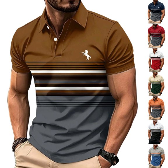 OIOLOYJM Mens Golf Shirts Summer Short Sleeve Mesh Color Block Casual Quick Dry Lightweight Polo Shirts Trendy Work Gym Collared T Shirts Coffee L