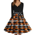 thumbnail image 4 of WTOBBY Women's Retro Halloween Printed Dress Featuring V-Neckline, Slim Casual Design, Long Sleeves, and Comfortable Fit for Party Wear ,Black L, 4 of 5