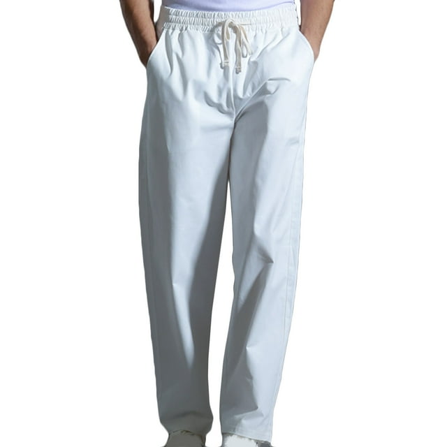 Mens Casual Fashion Solid Straight Leg Pants Drawstring Elastic Waist Pants RXIRUCGD Blanc, Taille: L