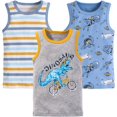 thumbnail image 3 of Conjunto de 3 camisetas sin mangas con diseño de dinosaurio para bebé niño, 3 of 5