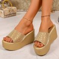 thumbnail image 2 of Rokment Sparkly Metallic Platform Wedge Slip on Sandals for Women Dressy Bridal Bling Trendying Casual Leather Height Increasing Chunky Heeled Dress Slides Comfy Walking Slippers Gold Size 7, 2 of 8