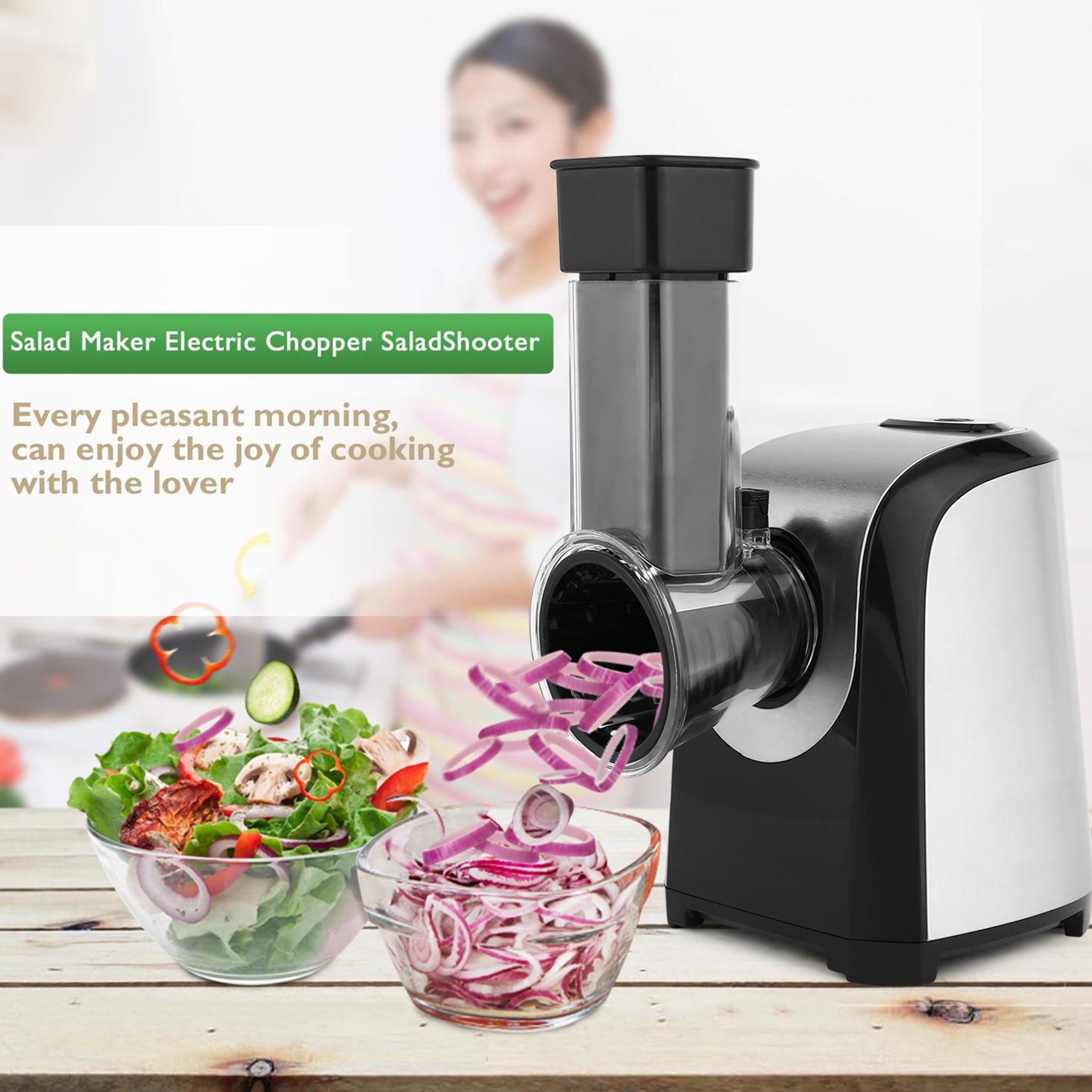 homdox electric slicers, professional salad maker, 150w electric slicer  shredder/gratersr/chopper/shooter with one-touch control and 4 free  attachments for fruits, vegetables, and 