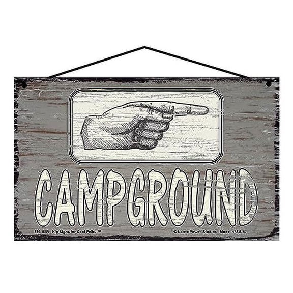 5x8 Campground Pointing RIGHT - Vintage Style Sign, Rustic Home Décor with a Hand and Finger Pointer Arrow to the Camp Ground Area, Cabin Home Décor, Gift for a Camper or Camping Enthusiast