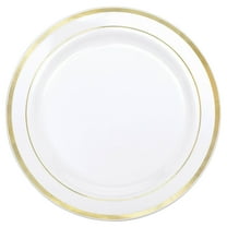 Amscan Round Bordered Trimmed Plastic Reusable Dinner Plates, Assorted Colours, 12-in, 10-pk