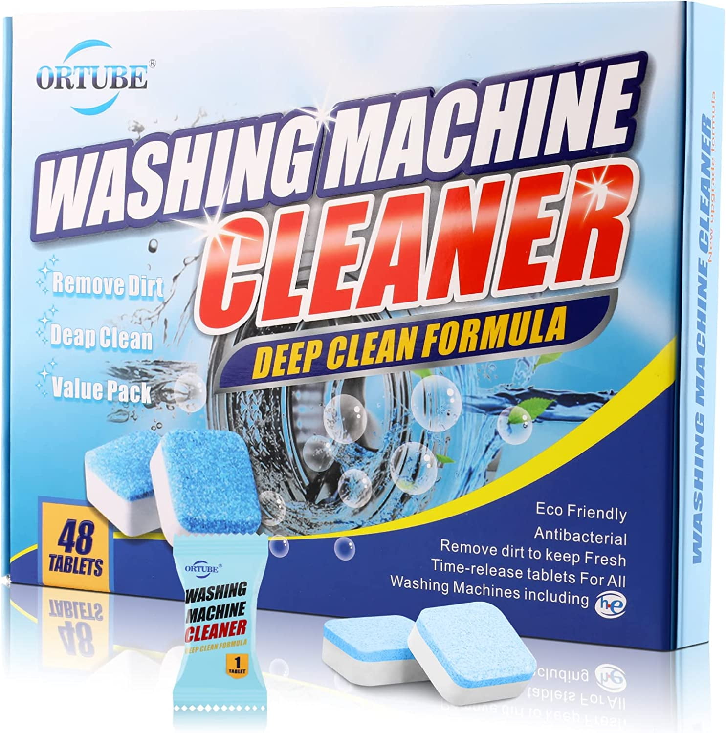 ORTUBE 48 Pack Washing Machine Cleaner Deep Cleaning Formula Tablets for Front and Top Loader