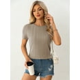 thumbnail image 3 of AviBest Women's T-Shirts , Ribbed Crew Neck Short Sleeve Tshirts, 3 of 7