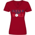 thumbnail image 3 of Inktastic Cleveland Vs. the World blue and red with baseball Women's V-Neck T-Shirt, 3 of 5
