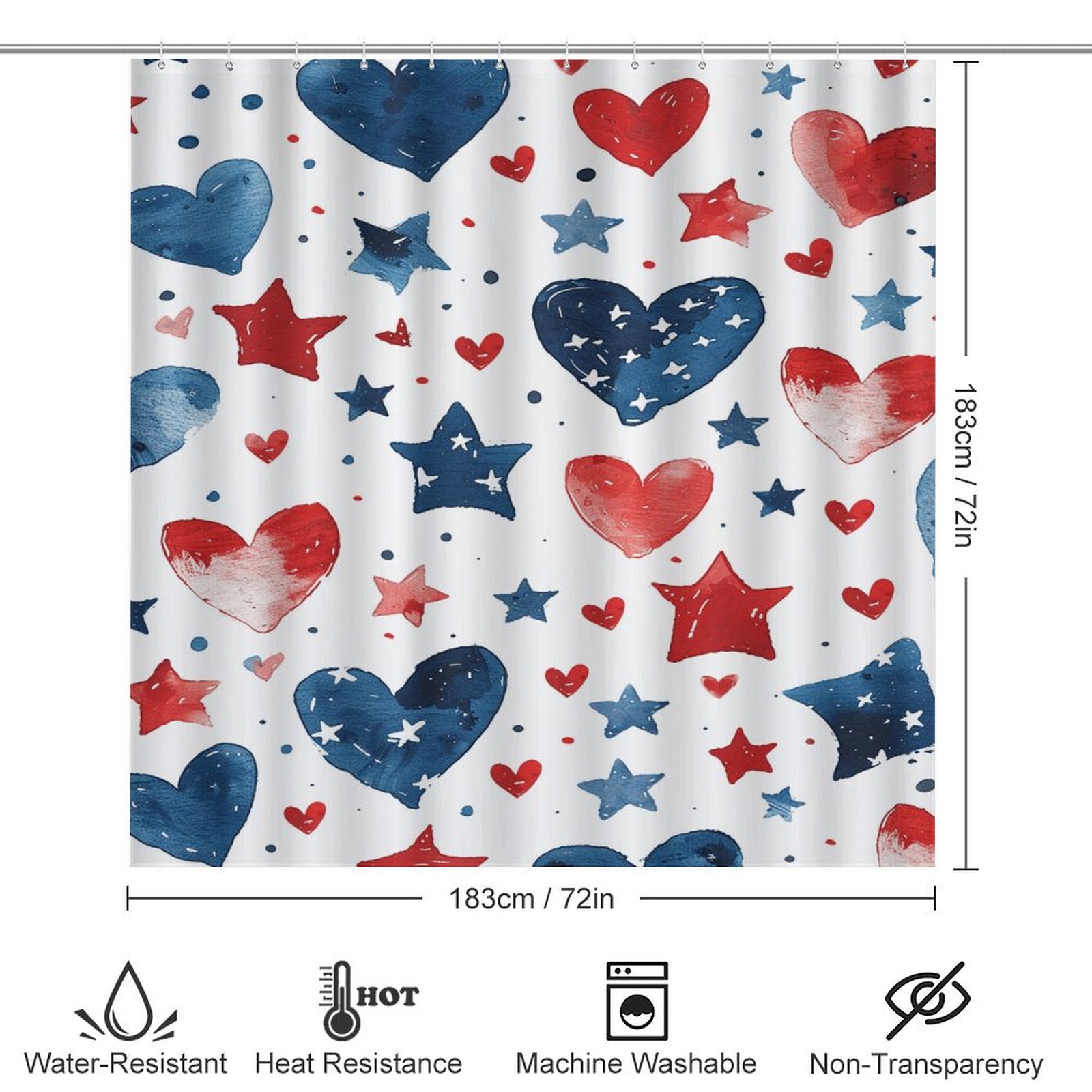 4th of July 4PCS Shower Curtain Sets with Rugs with Non-Slip Bath Mat Toilet Rug，72" X 72"