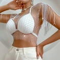 thumbnail image 7 of Rhinestone Mesh Body Chains for Women Sexy See Through Fishnet Hollow Tassels Crop Top Swimwear Bikini Party Clubwear, 7 of 7