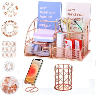 Grehge TNELTUEB Rose Gold Desk Organizer Mesh Office Supplies and  Accessories with 6 Compartments + Drawer, Multi-Functional Desk Accessories  Cute
