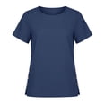 thumbnail image 4 of Summer Cotton Linen Shirts for Women Short Sleeve Beach Vacation T Shirt with Button Design Crew Neck Lightweight Loose Top Blouse, 4 of 6