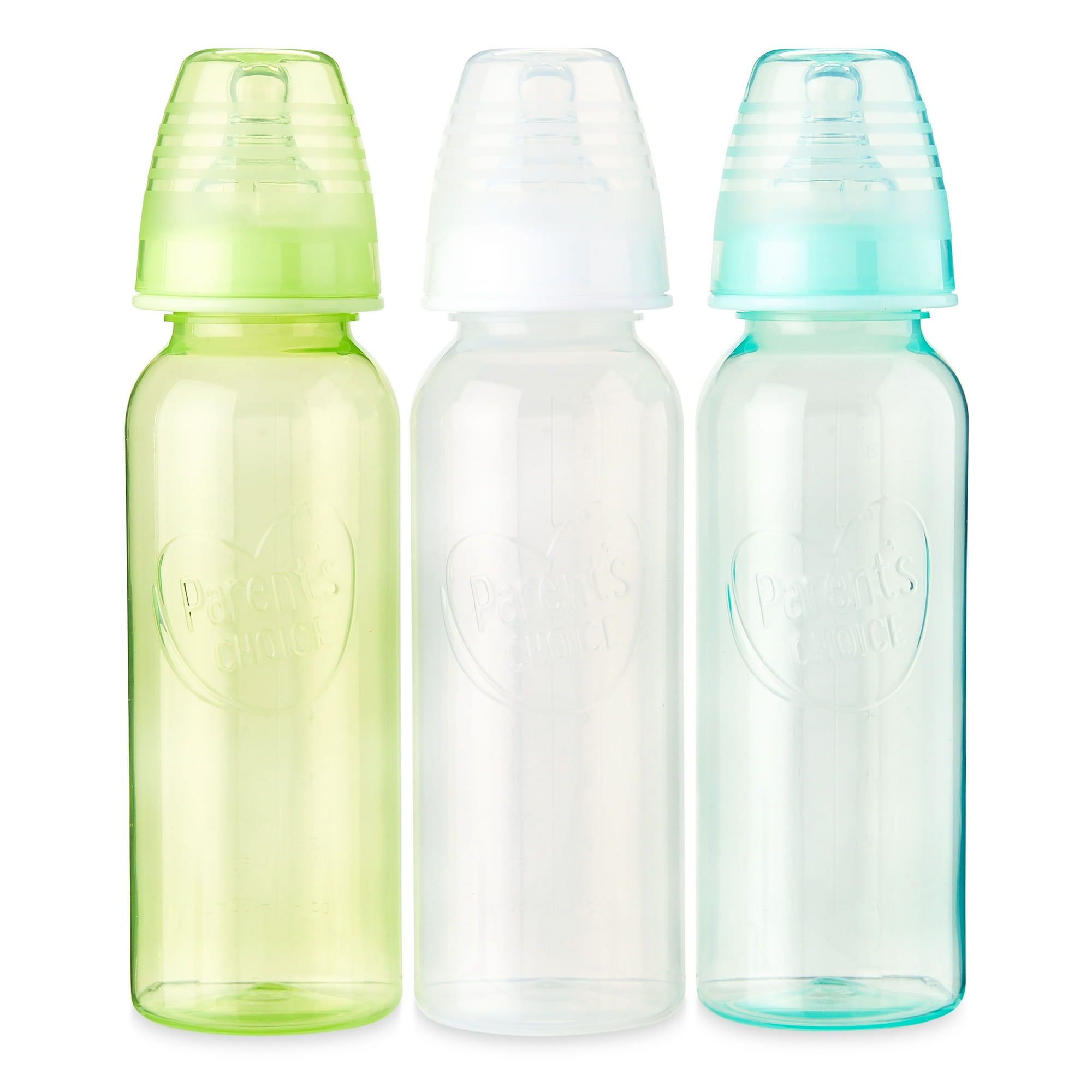 Parent's Choice Newborn Standard Neck Tinted Bottle, 9 fl oz, 0+ Months, 3 Pack, Multicolor