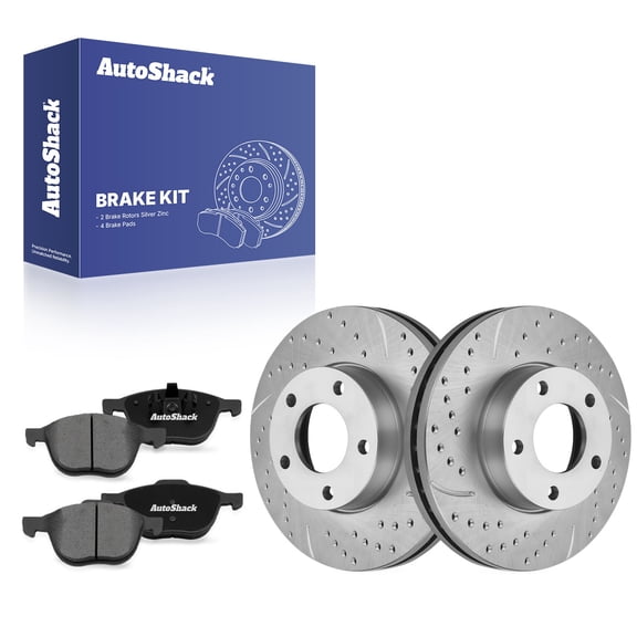 AutoShack Front Brake Rotors & Premium Pads for Mazda, 3 2004-2013 3 Sport 2009-2010, 2012-2013, FWD L4 2.0L 2.5L - Silver Zinc Coated Drilled & Slotted - SilverShield Pro - 10.94" (277.9 mm), 5-Lug