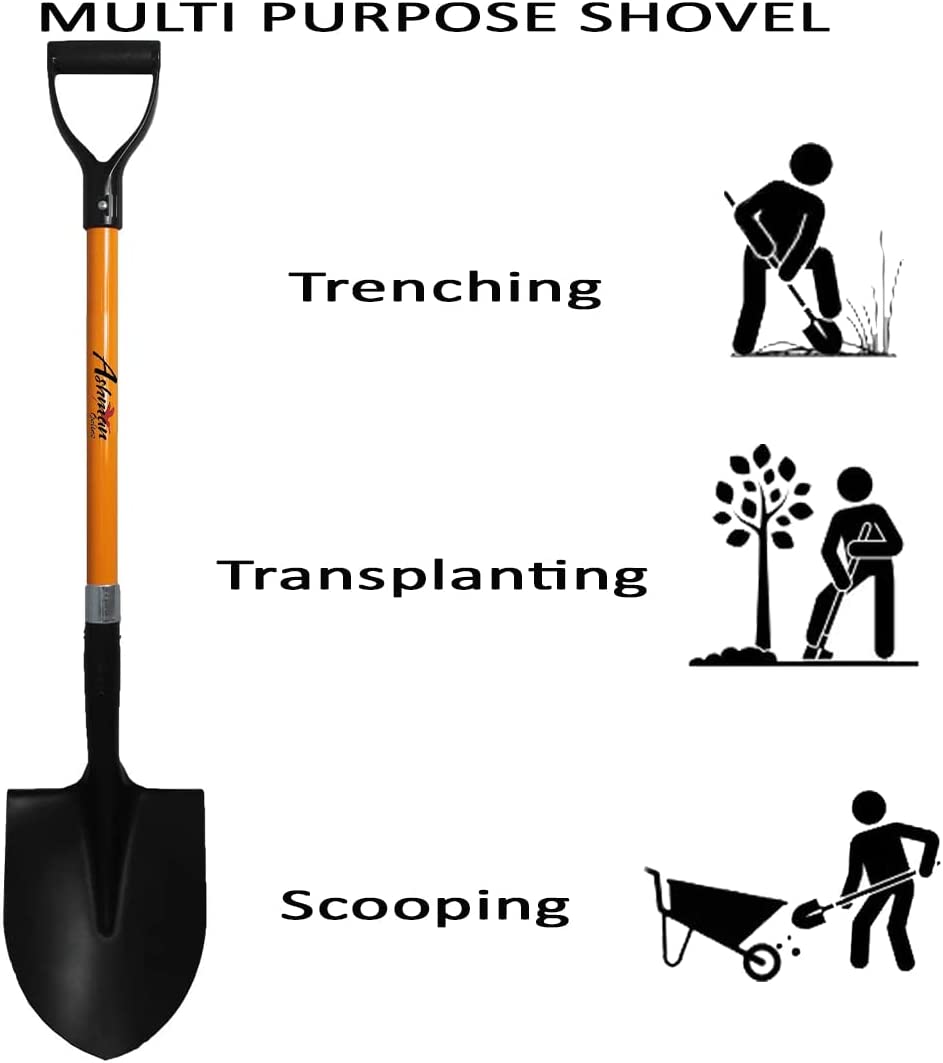 Ashman Heavy Duty Round Point Digging Shovel 41 inches Long – Orange  Metal Shovel (2 Pack)