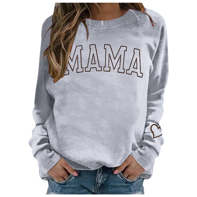 Aocisk Chandail à Capuchon Imprimé, Motif de Lettres, Col Rond, Style de Rue, Manches Longues, pour Femmes, Décontracté, Confortable, Gris Pâle, S