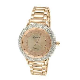 - Lab Created Cubic Zirconia Bezel Watch Rose Gold Finish Mens Womens Round Face Platinum