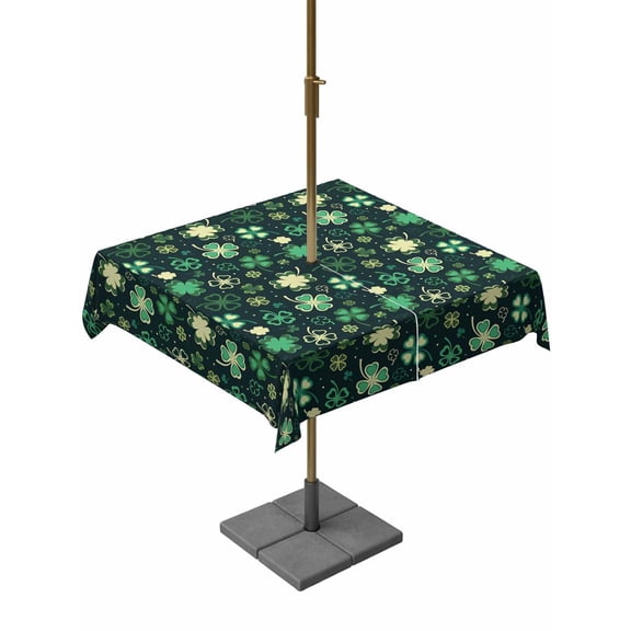 St. Patrick's Day Outdoor Tablecloth - 54x54 Inch Square Dining Table Cover, Dark Green Lucky Shamrock Leaves Spring Waterproof Outdoor Table Cloth with Umbrella Hole & Zipper for Picnic/Patio/Party