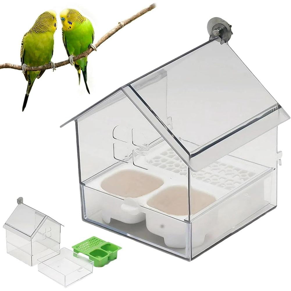 Pull-Out External Parrot Feeder - Dual-Chamber Mess-Free Bird Feeder for Window/Cage