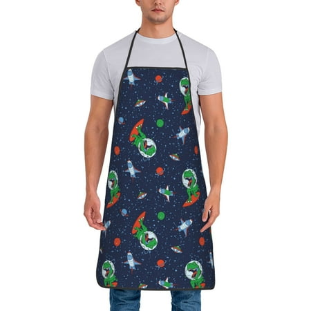 

Wukai Dinosaur Astronaut Print Aprons Adjustable Bib Aprons Cooking Kitchen Chef Apron for Women and Men