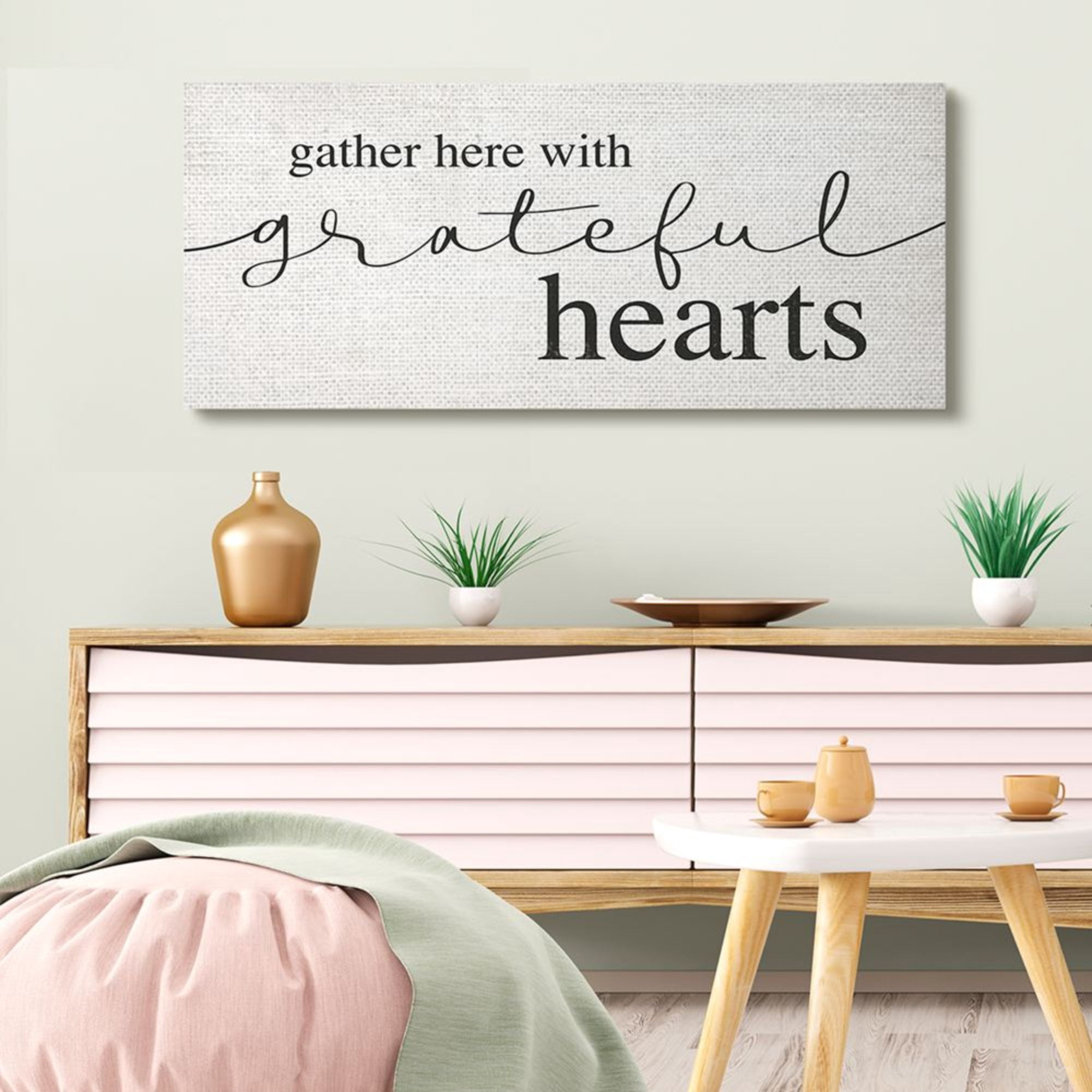 Stupell Industries Gather Grateful Hearts Phrase Charming Home Design Design by Daphne Polselli, 20" x 48"