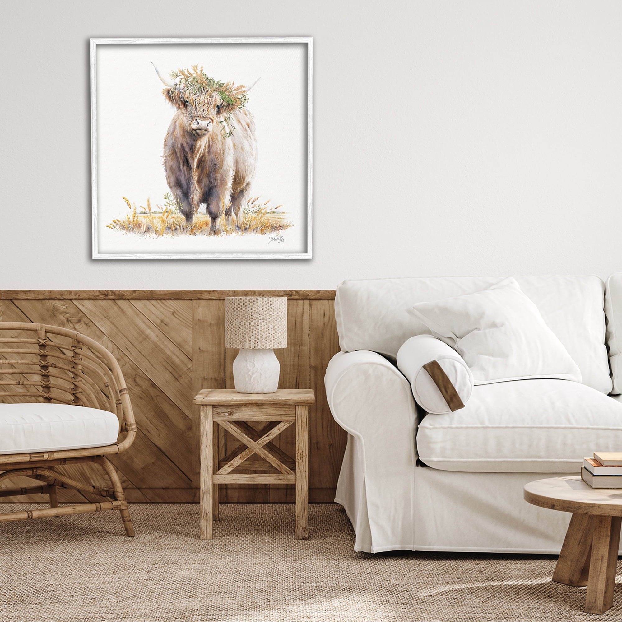 Stupell Industries Ollie the Highland Cattle White Framed Giclee Art, design by Marla Rae