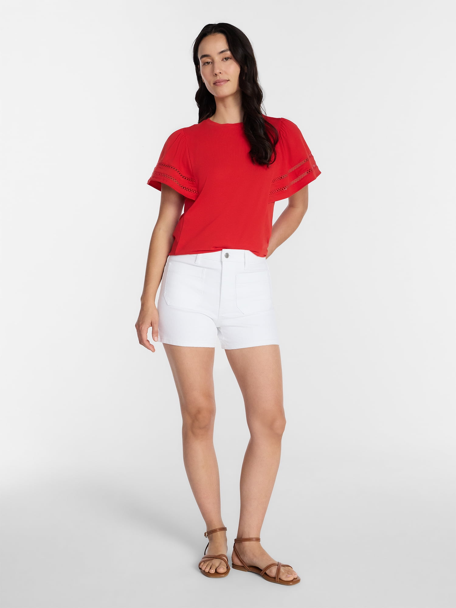 Time and Tru Women's Top with Short Flounce Sleeves, Sizes XS-XXXL