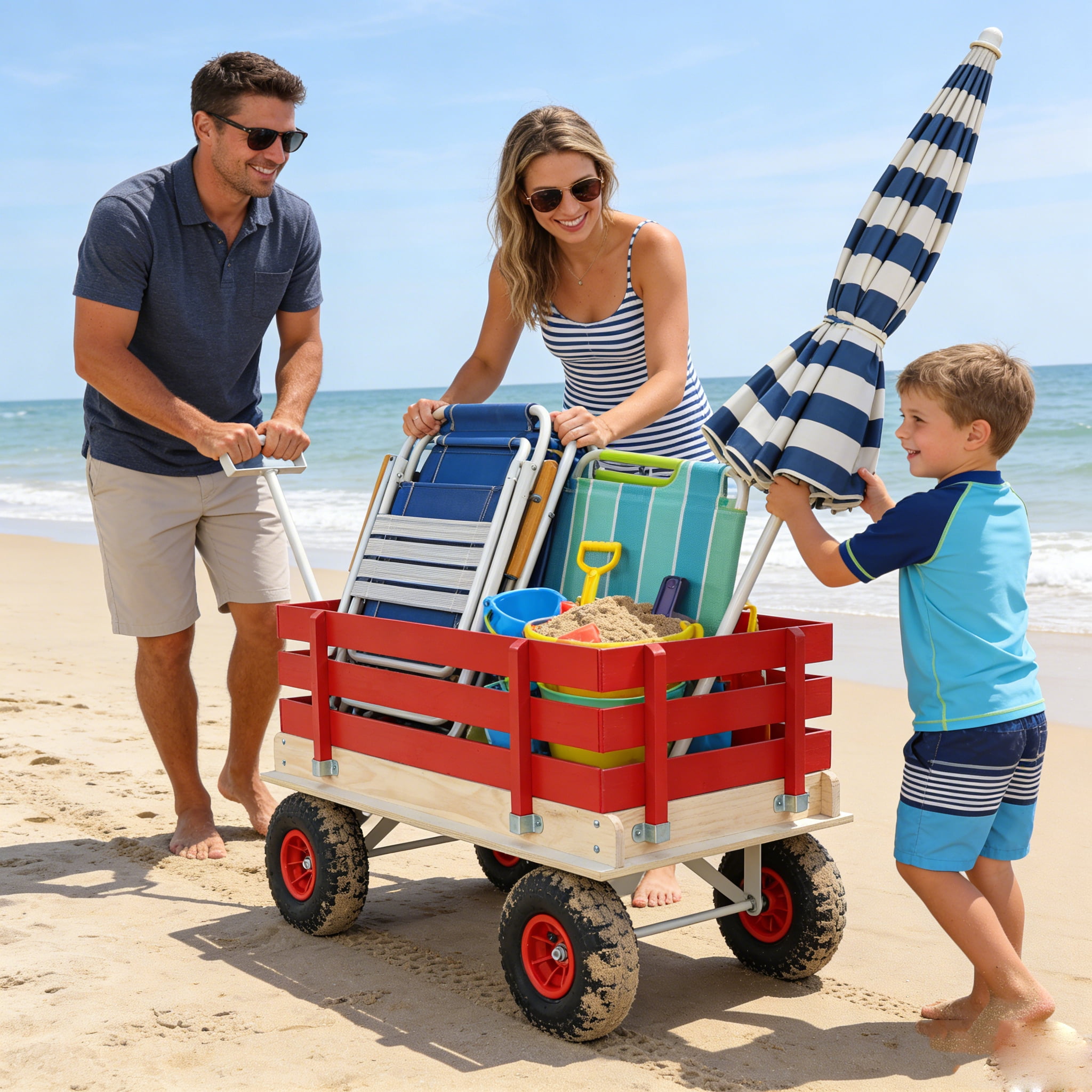 Wooden Garden Car Rubber Inflatable Wheels, Children'S Car, Outdoor Camping, Courtyard Transportation And Family Trailer