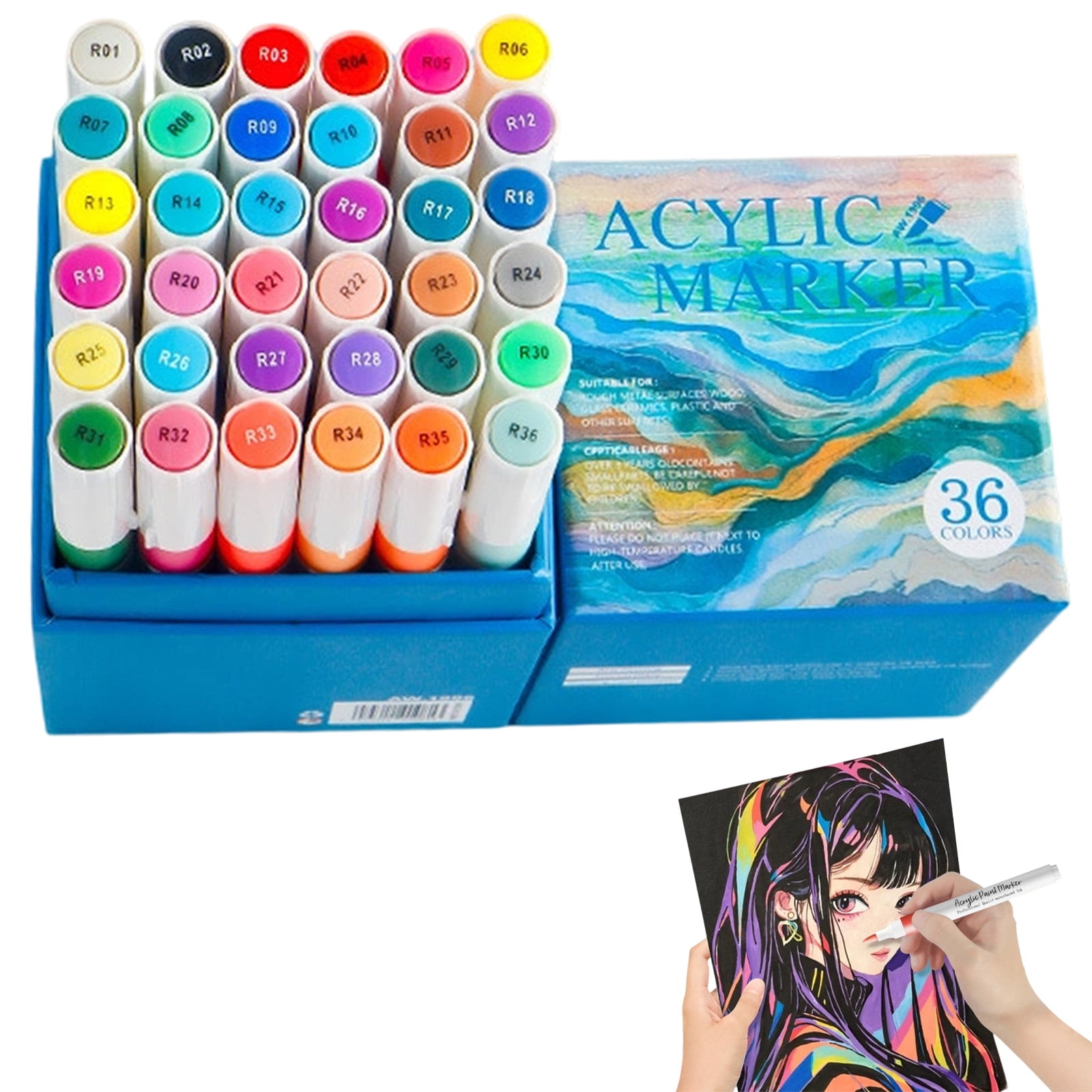 12/24/36/48 Colors Acrylic Paint Pens Marker Set for Rocks, Glass, Mugs, and Most Surfaces with 1-4mm Medium Tip Marker, Durable Soft Tip Watercolor Pens Artist Acrylic Markers(Blue2,3.3x3.3x5.7")