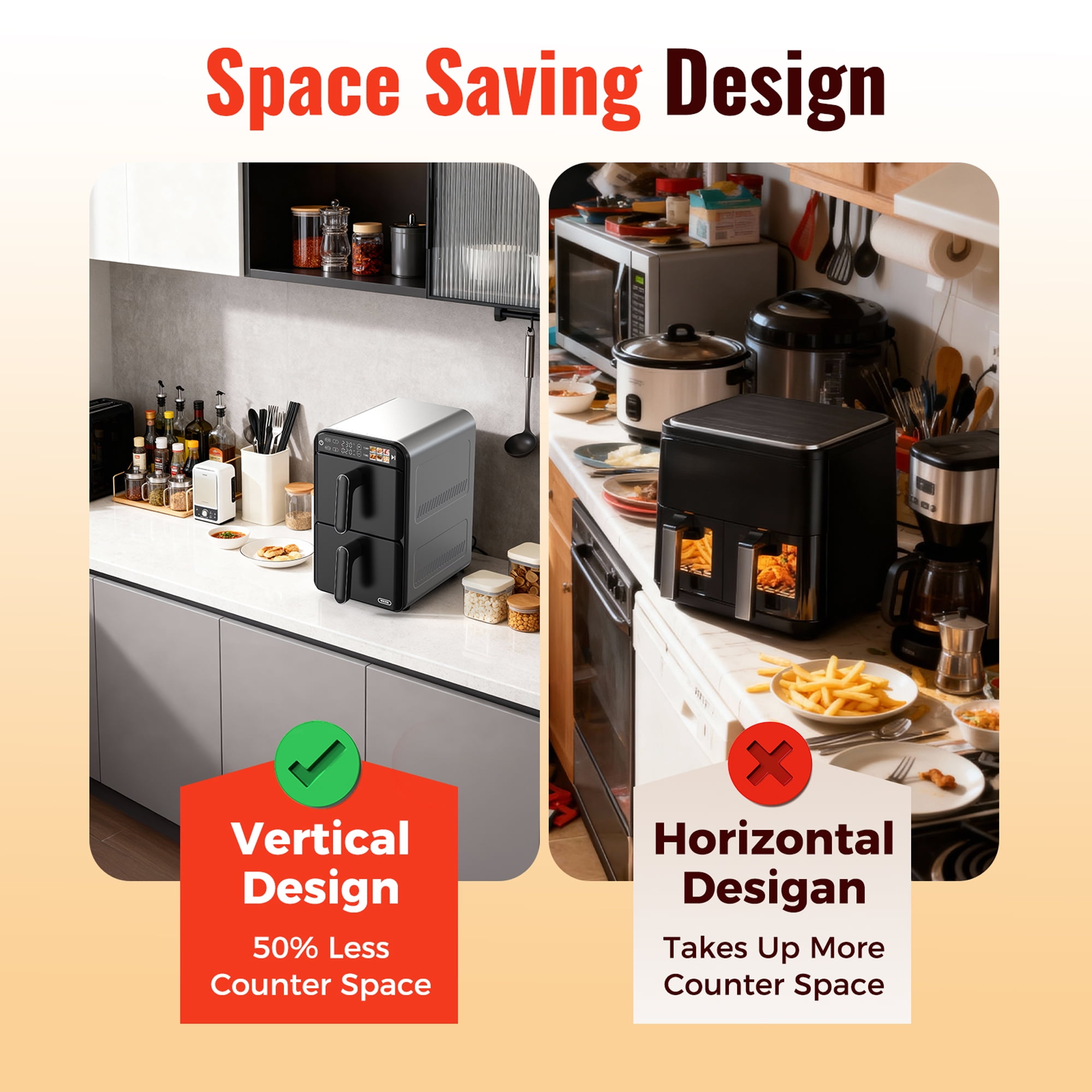 11.6 QT 2-Baskets Air Fryer, 6-in-1 Presets & Digital Touchscreen, Sync & Match, Dishwasher Safe & Space Saving