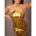 thumbnail image 7 of Gold Sequined Halter Neck Backless Maxi Cocktail Dress For Women, 7 of 7