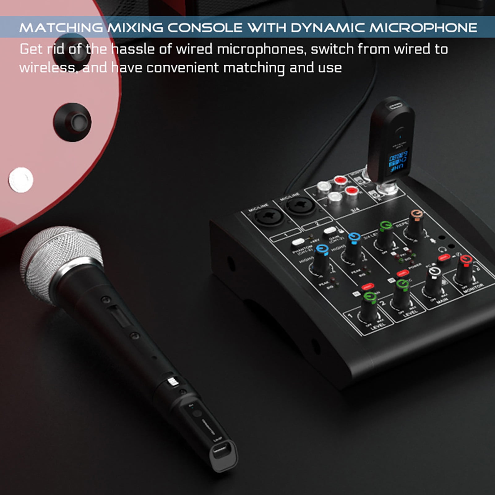 TAPDRA Wireless Guitar XLR Mic System for Professional Audio Mixing - 20 Channels, -88dB Sensitivity, ABS Material