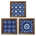 thumbnail image 2 of Gango Home Decor Lovely Blue & White Decorative Medallion Print Set; Three 12x12in Art Prints in Gold Trim Brown Frames, 2 of 7
