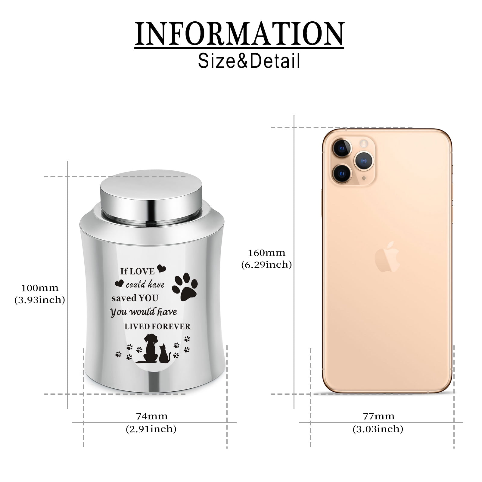 3.93 Inches Small Urn for Human / Pet Ashes Small Keepsake Urn Heart /Tree Of Life / Paw Angel Wings Pattern Memorial Ashes Container Stainless Steel Mini Cremation Urn