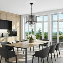 GMizon 24 Inch Modern Beaded Crystal Chandelier, 4-Head Bedroom Chandelier, Dining Room Study Lighting Fixture (Black)