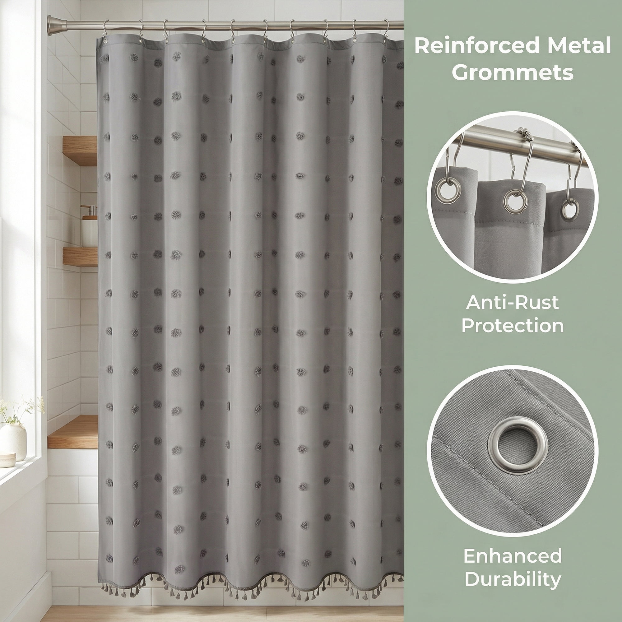 Unique Bargains Geometric Texture Shower Curtain Sets with Hooks Grey 72"W x 72"L