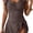 Brown, variant on Women's One Piece Swimdress with Ruffle Sleeves, Tummy Control Bathing Suit Dress, V Neck Swimwear with Full Coverage Bottom