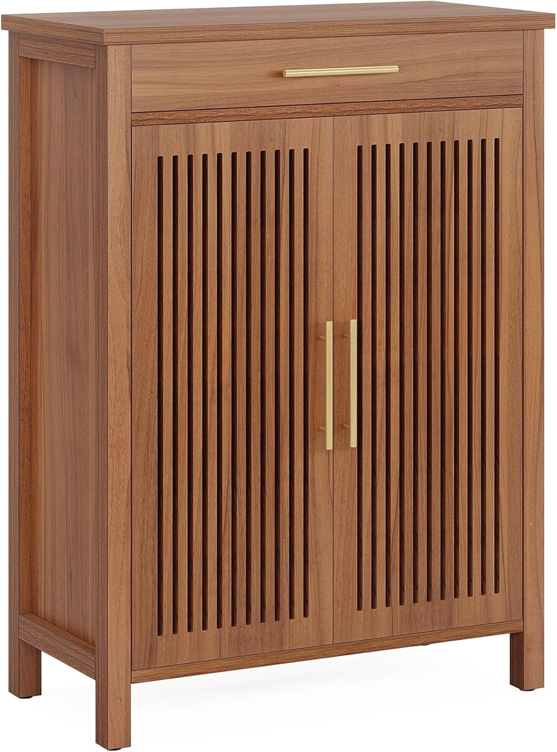 5-Tier Shoe Cabinet with Louvered Doors & Drawer, Freestanding Wooden Shoe Rack Organizer with Adjustable Shelves for Entryway, Hallway, Closet