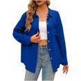 thumbnail image 1 of Yuyuzo Womens Long Sleeve Button Down Shirts Solid Color Collared Tshirts Tops Casual Loose Basic Fall Trendy Blouse Tops Blue, 1 of 5