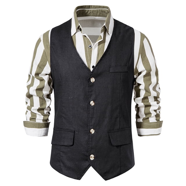 LSLJS Mens Tank Top Men Solid Fashion Have Pockets Single Breasted Stage Costume Vest Tops Blouse