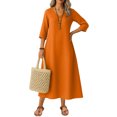 thumbnail image 1 of Robe Tailleur pour Femme Robe pour Femmes Longue Robe Bohème de Plage Élégante Robe Maxi Robe à Col en V Robe à Manches 3/4 Orange TG, 1 of 5