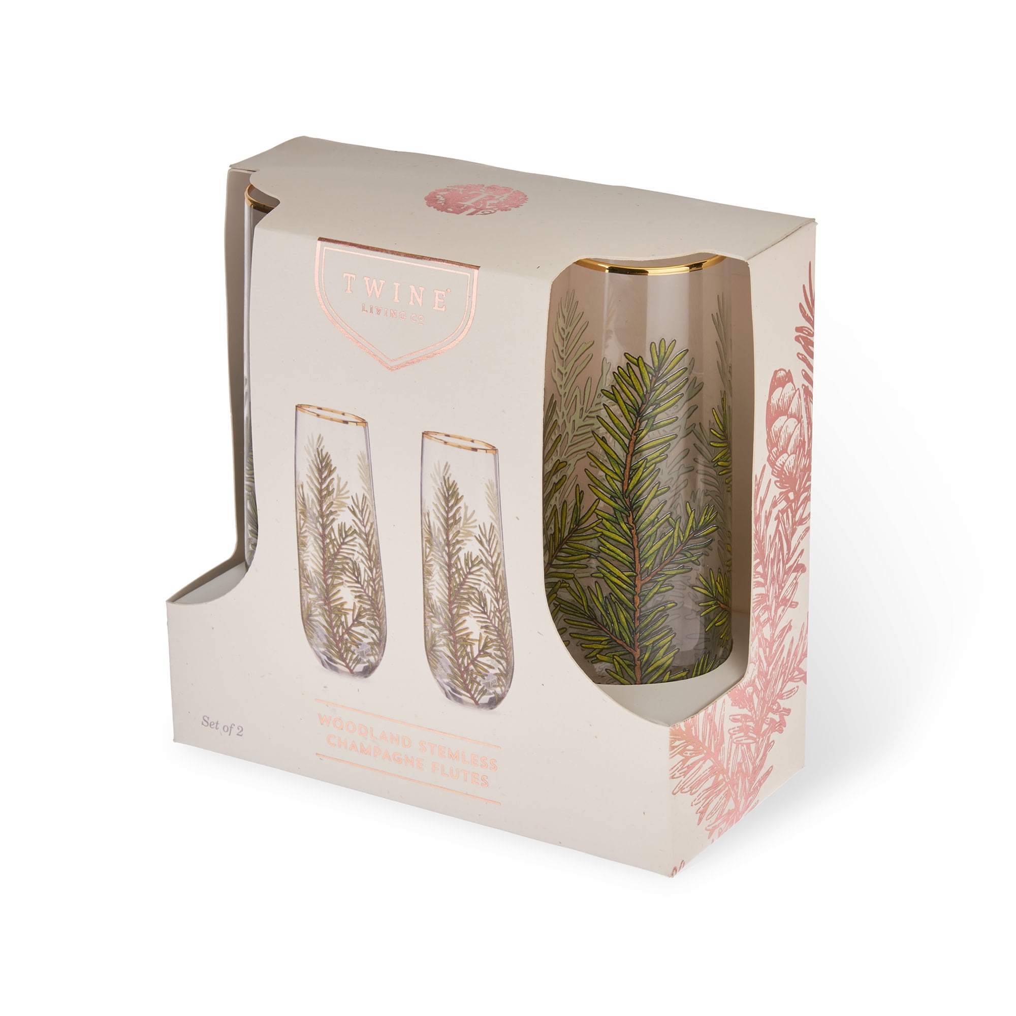 Twine Woodland Stemless Champagne Flutes, Wedding Gifts, Party 8oz Set of 2